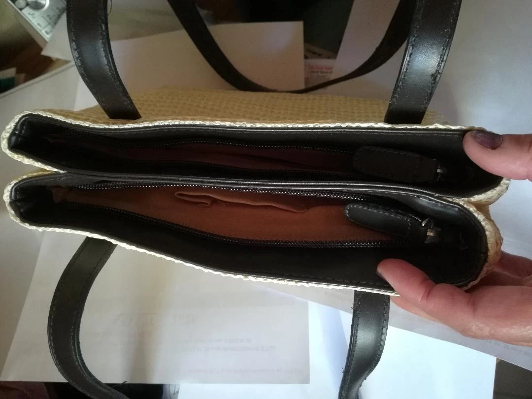 Pequeño bolso bandolera de 2 asas con doble compartimento tipo trenzado, amarillo, paja, nuevo – photo 17